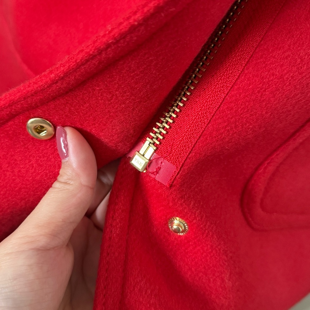 J. Crew Red Wool Blend Detachable Faux Fur Trim Hooded Parka Coat Size 4 - Picture 9 of 9